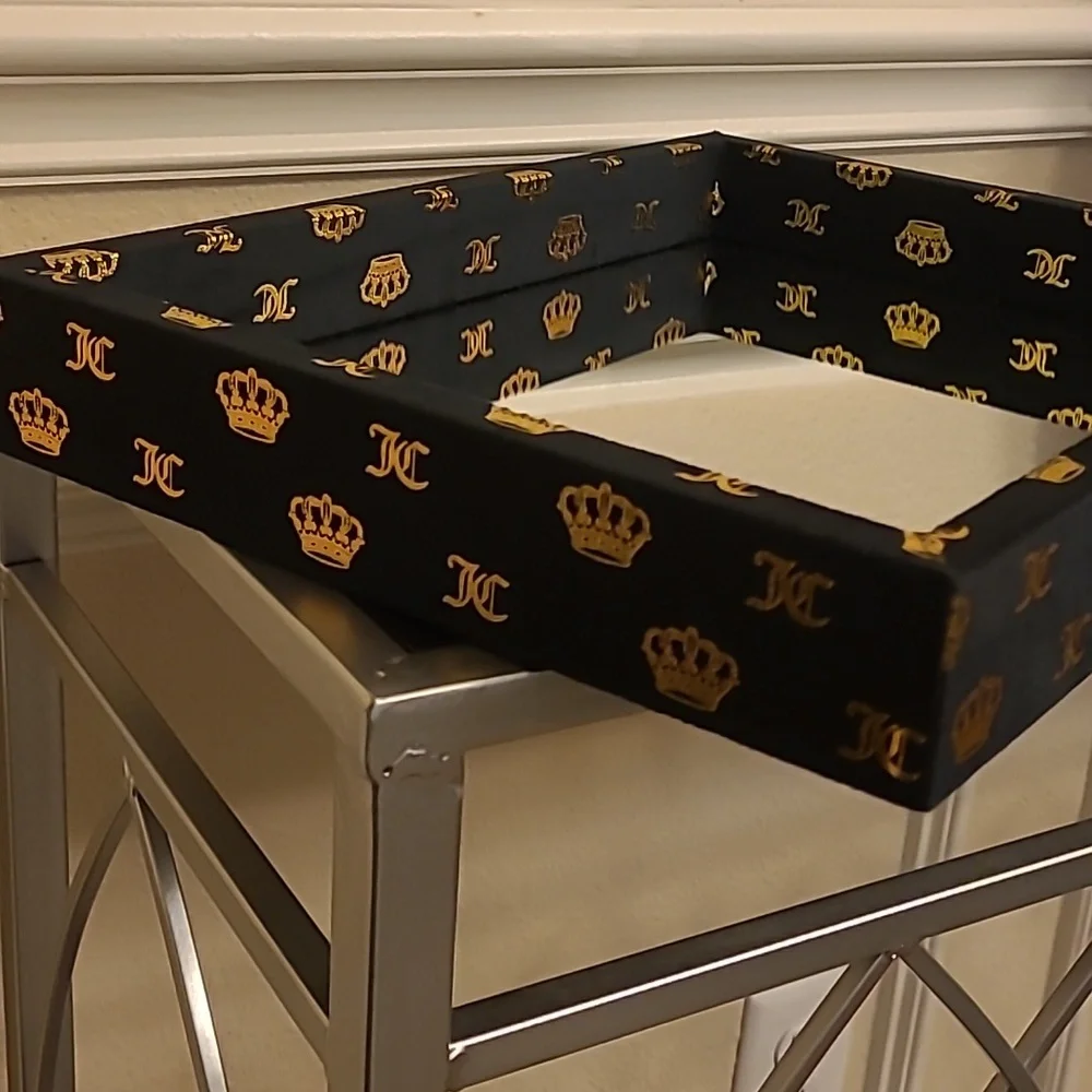 Juicy Couture Luxury Black and Gold Mirrored Table Trinket Decorative Tray